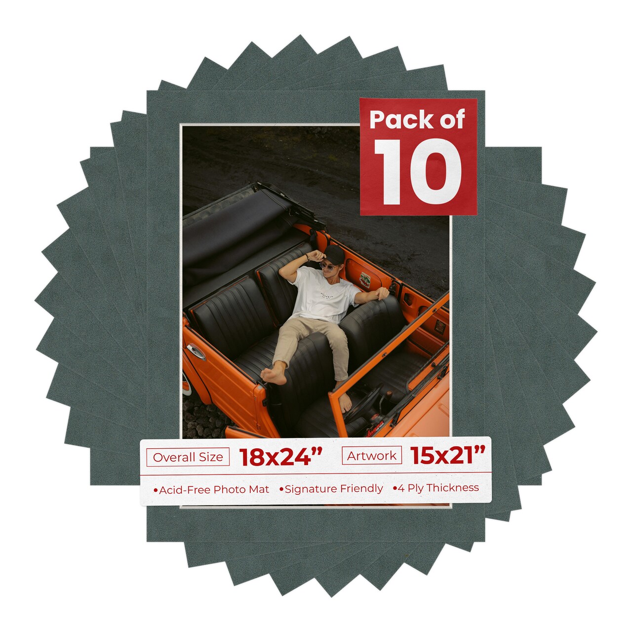 Dark Grey Suede Mat Board for 18x24 Frames - Fits 15x21 Photos